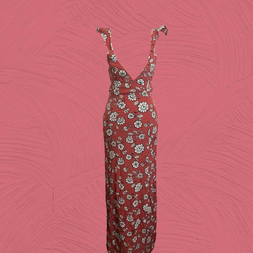 Red floral maxi dress